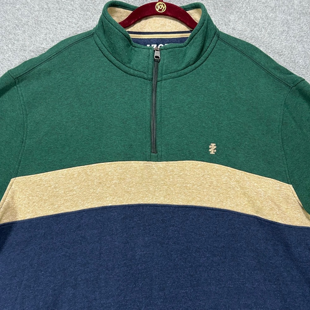 IZOD Quarter Zip Pullover Advantage Performance Mens XL Green Colorblock Preppy